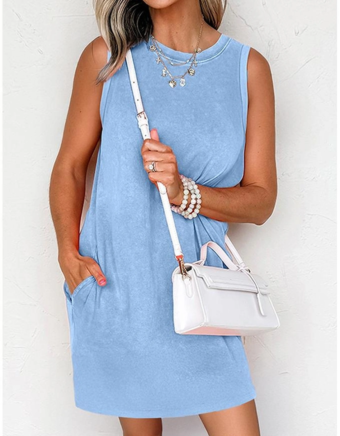 Beau Blue Mineral Wash Tank Mini Dress with Pockets
