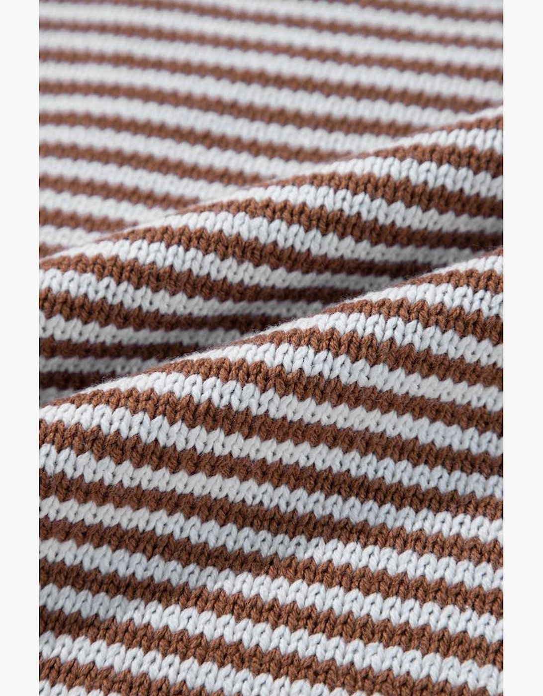 Brown Stripe Geometric Textured Drop Shoulder Sweater