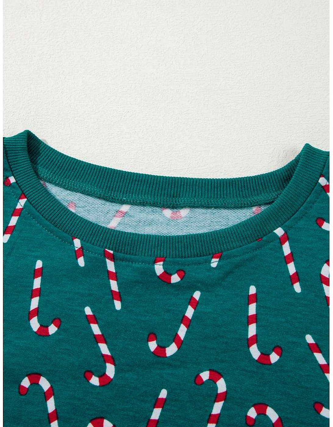 Green Christmas Candy Cane Printed Top and Pants Lounge Set