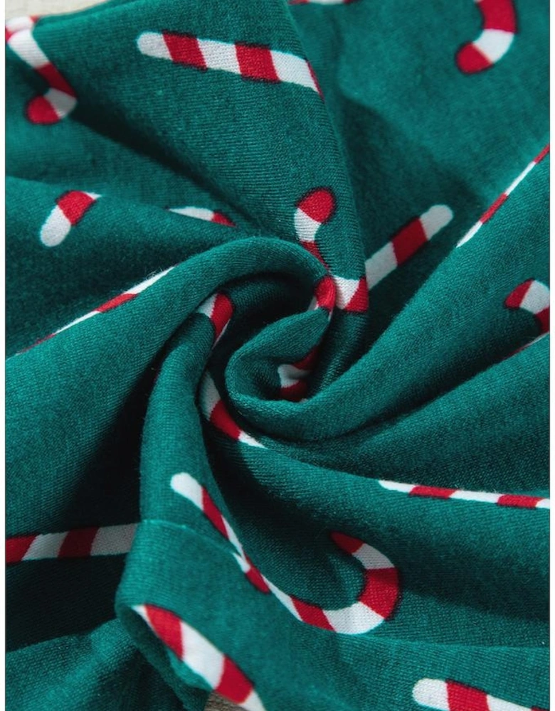 Green Christmas Candy Cane Printed Top and Pants Lounge Set