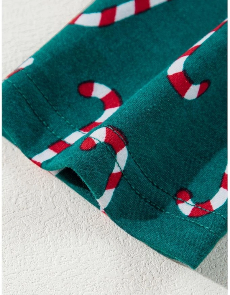 Green Christmas Candy Cane Printed Top and Pants Lounge Set