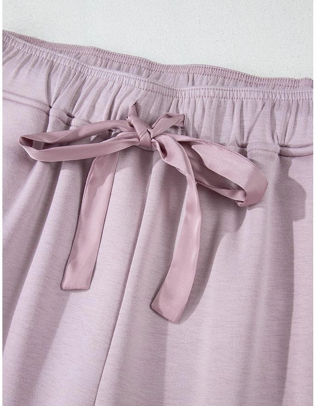 Orchid Petal Drawstring Waist Satin Stripe Patch Straight Leg High Waist Pants