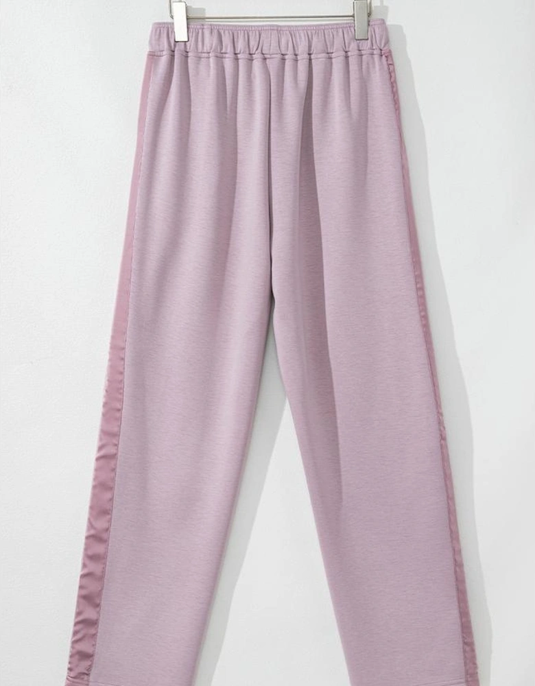 Orchid Petal Drawstring Waist Satin Stripe Patch Straight Leg High Waist Pants