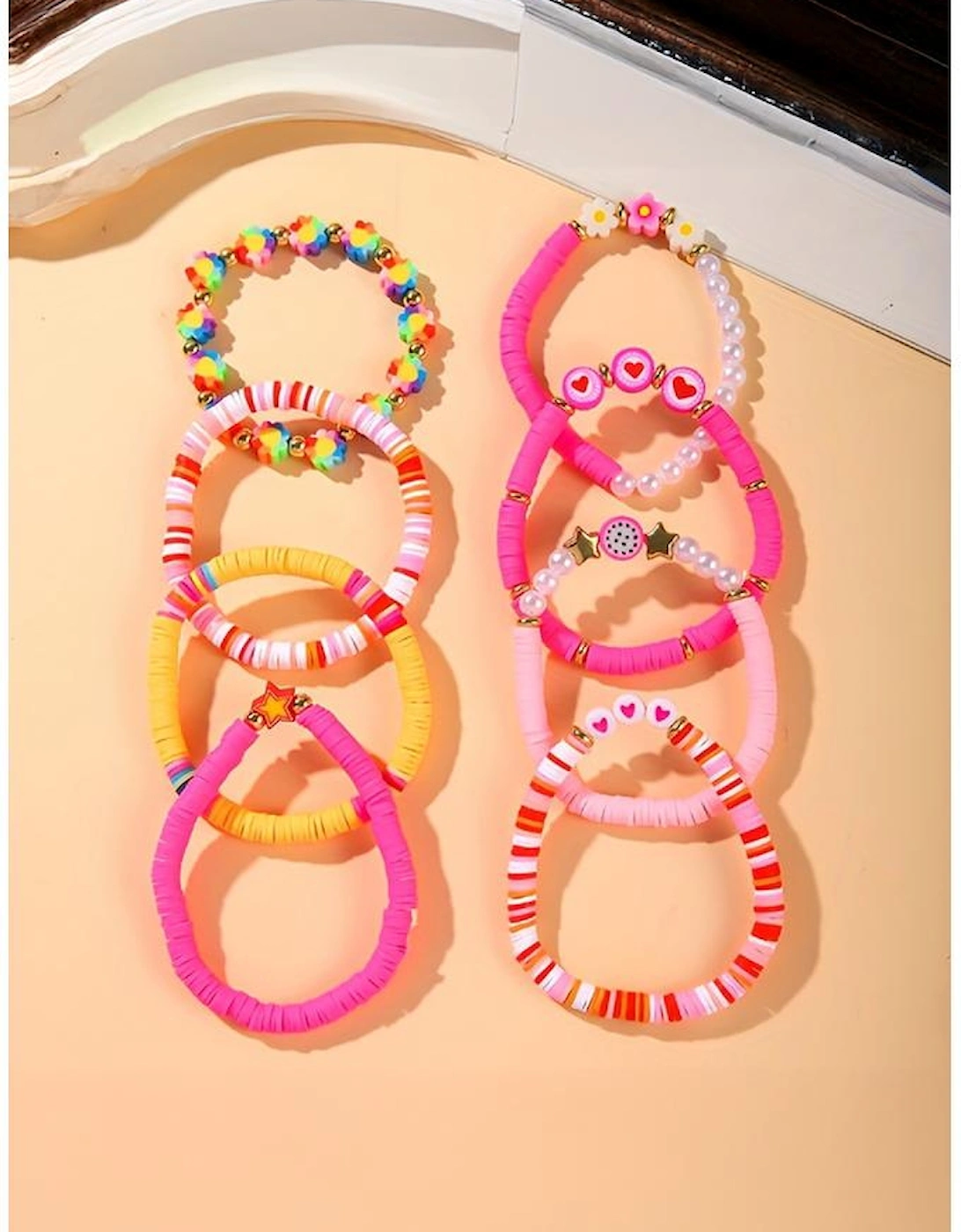 Coral Paradise Valentine Heart Flower Beaded Multi Layered Bracelet