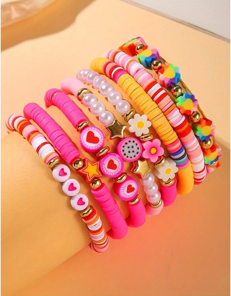 Coral Paradise Valentine Heart Flower Beaded Multi Layered Bracelet