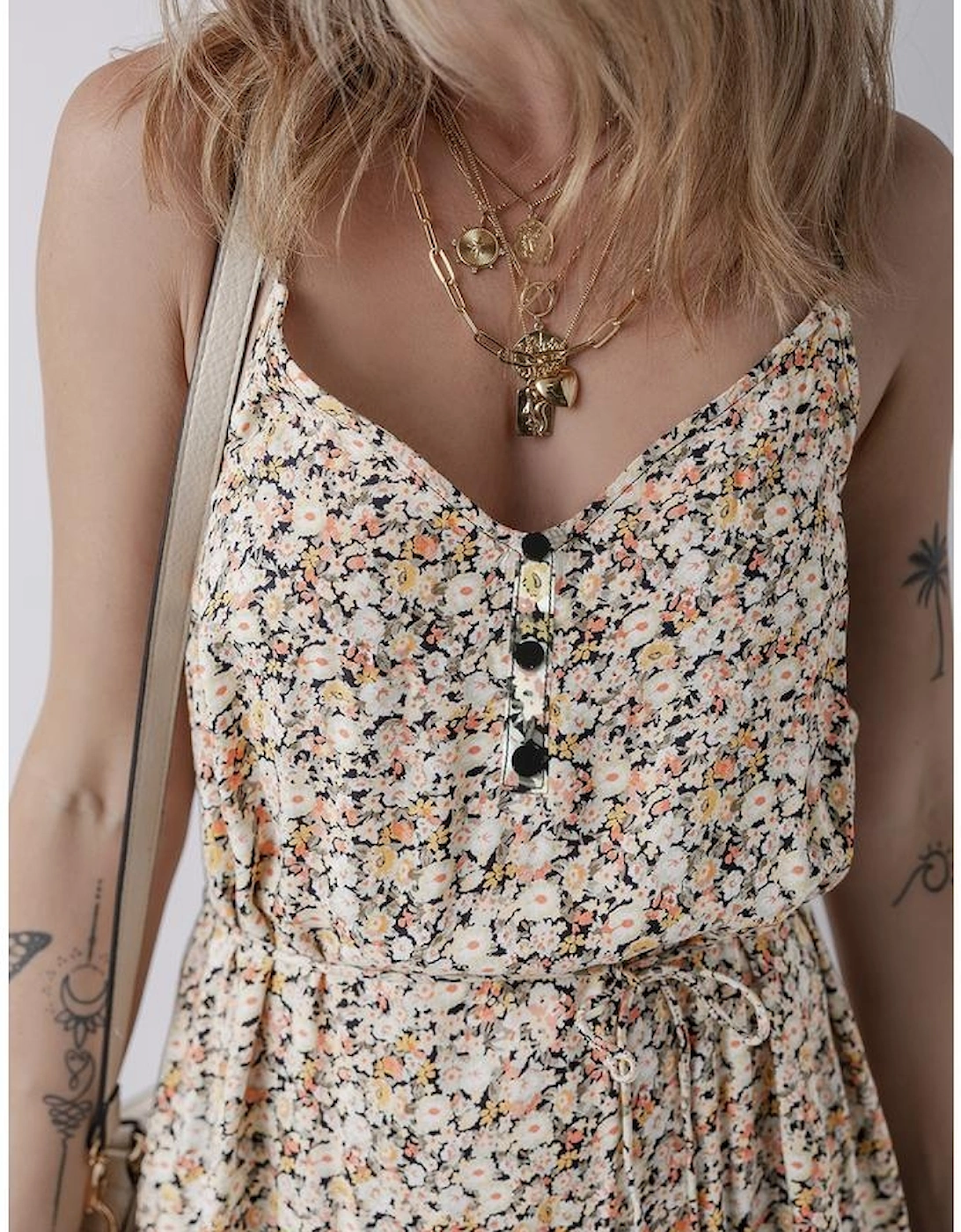 Khaki Boho Floral Printed Tie Waist Flared Sundress