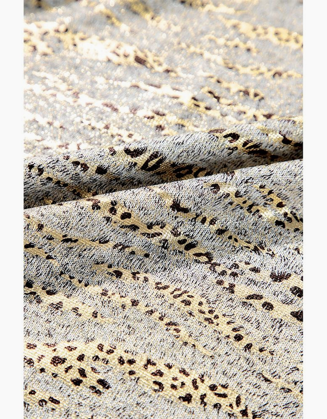 Gray Leopard Print Half Sleeve V Neck Loose Fit T Shirt