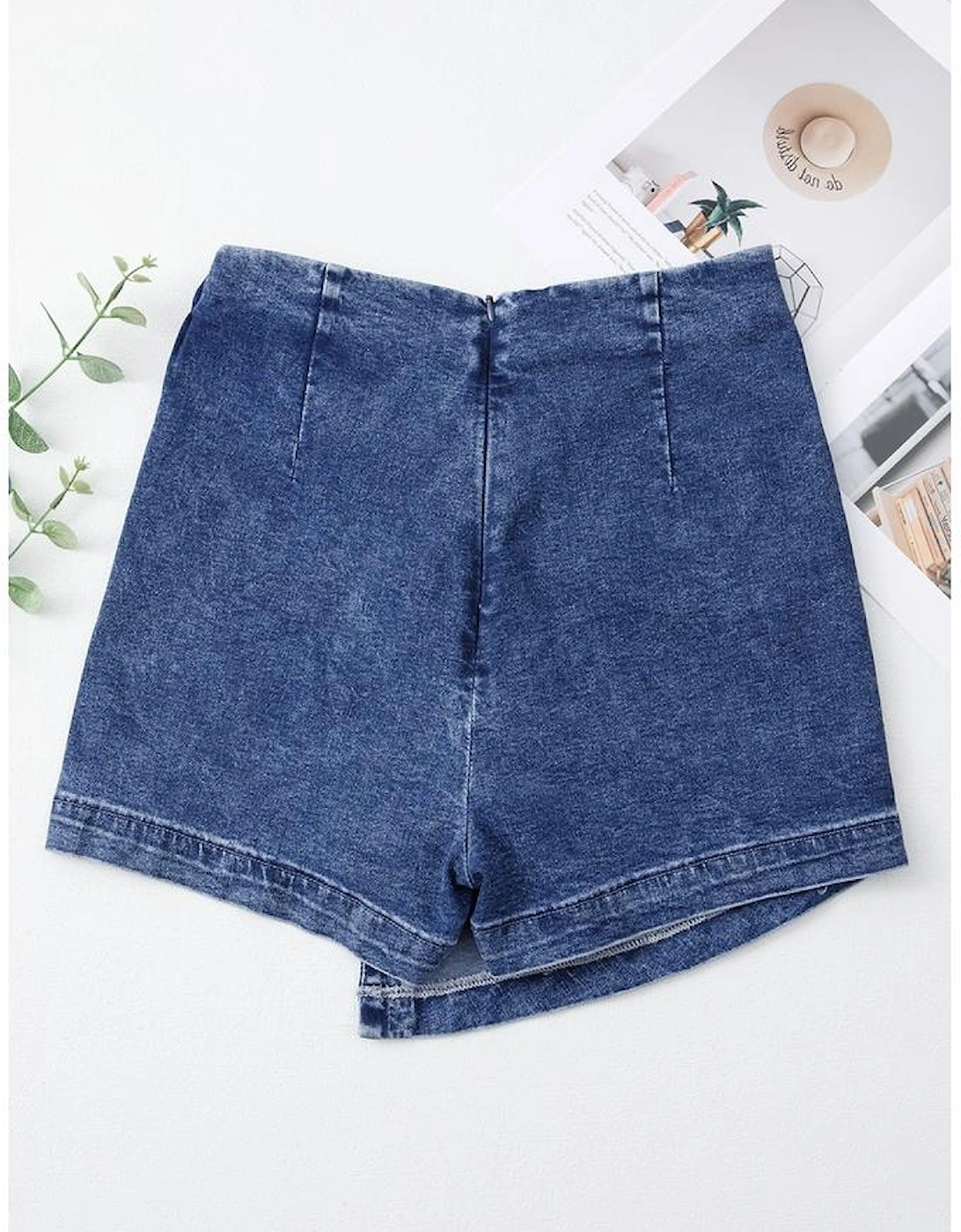 Sail Blue Acid Wash Asymmetric Twisted Wrapped Zipped Denim Skort