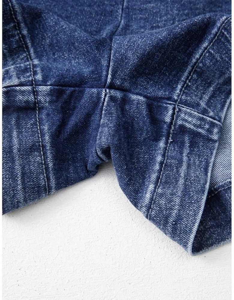 Sail Blue Acid Wash Asymmetric Twisted Wrapped Zipped Denim Skort