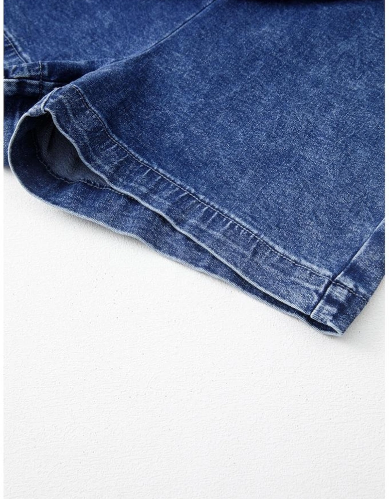 Sail Blue Acid Wash Asymmetric Twisted Wrapped Zipped Denim Skort