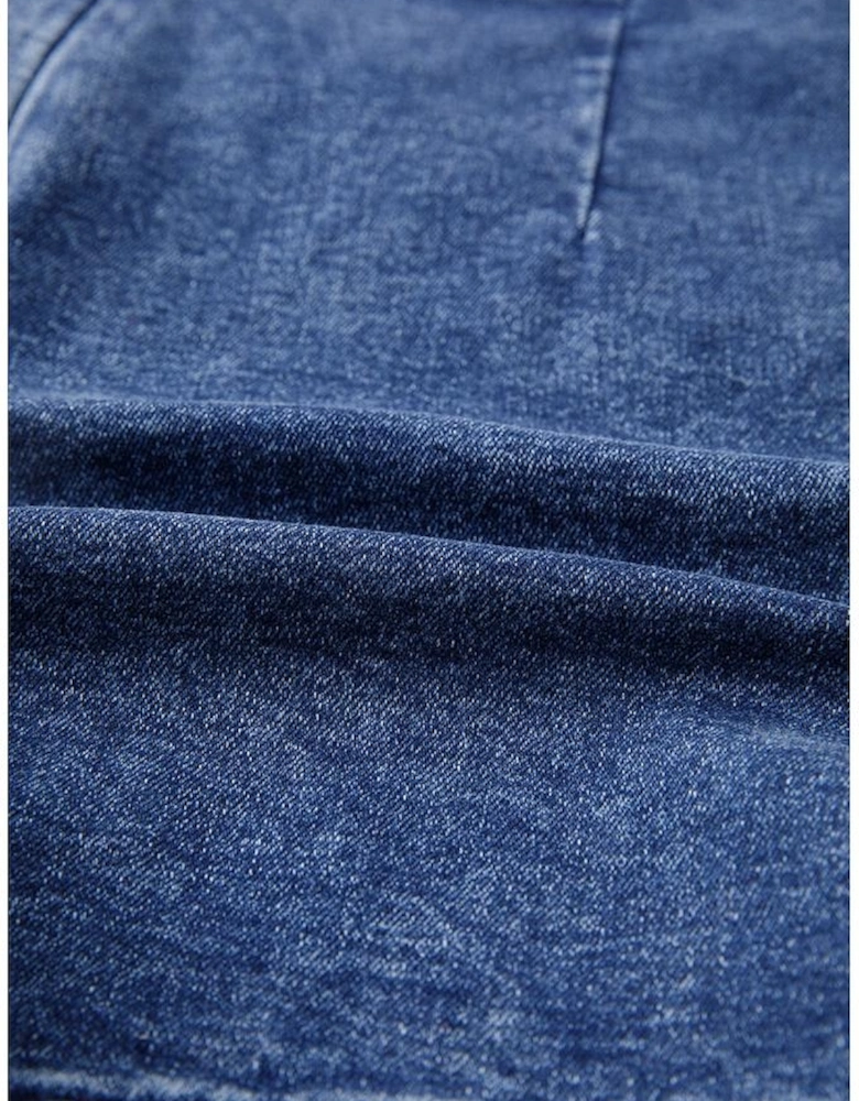 Sail Blue Acid Wash Asymmetric Twisted Wrapped Zipped Denim Skort