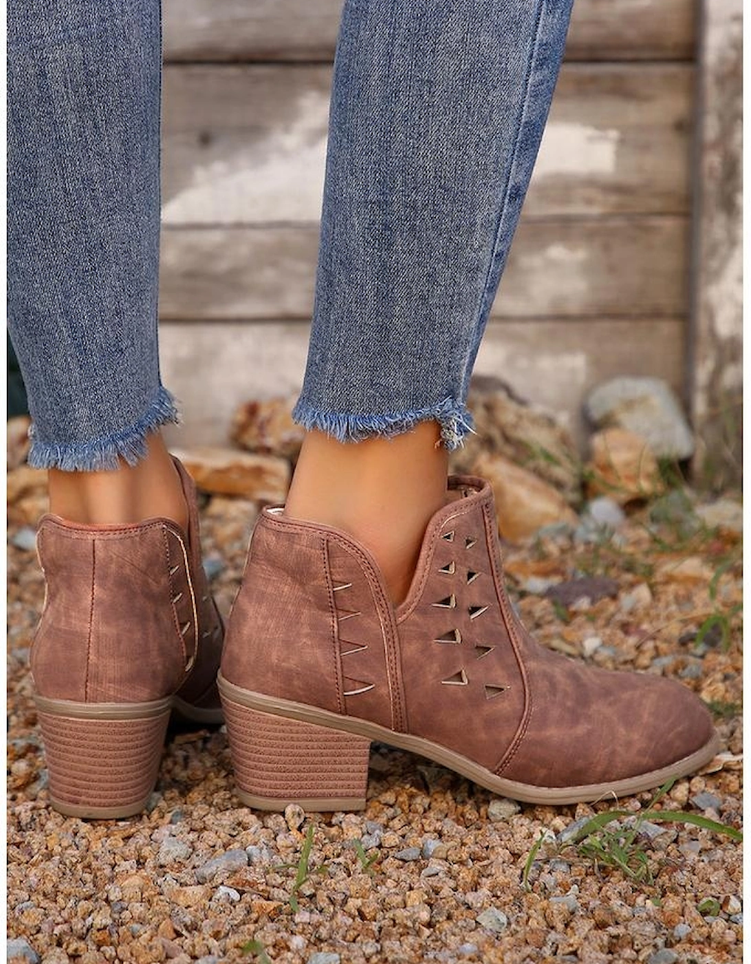 Red Sandalwood Cut Out Suede Pointed Toe Heeled Ankle Boots, 6 of 5