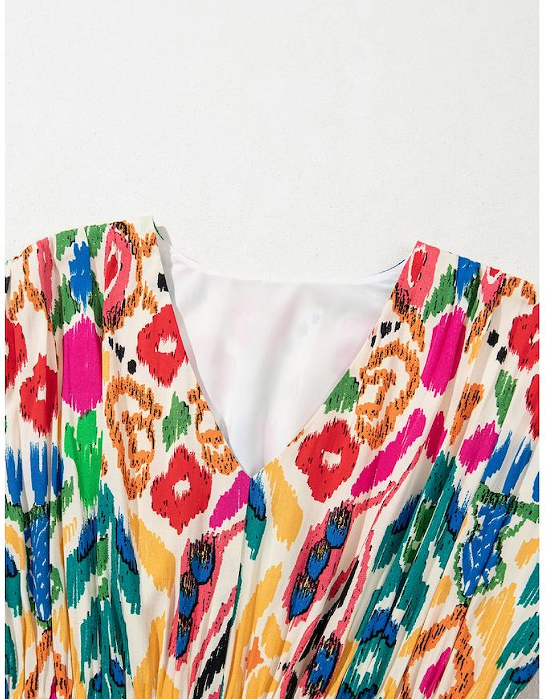 Sky Blue Abstract Print V Neck Dolman Sleeve Ruffle Tiered Mini Dress