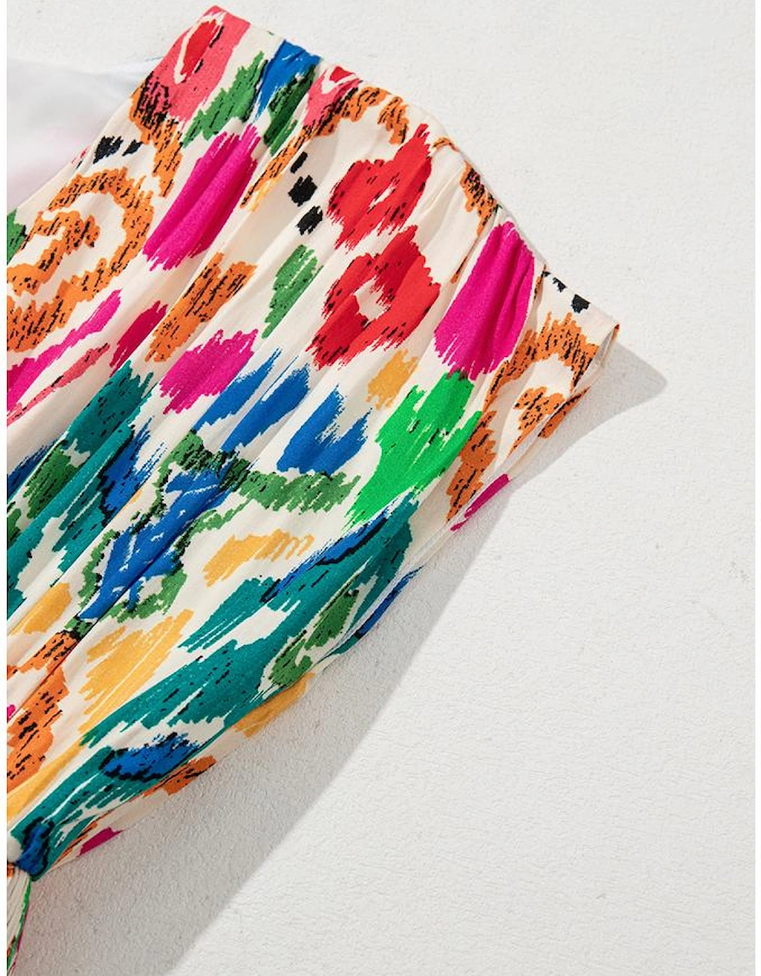 Sky Blue Abstract Print V Neck Dolman Sleeve Ruffle Tiered Mini Dress