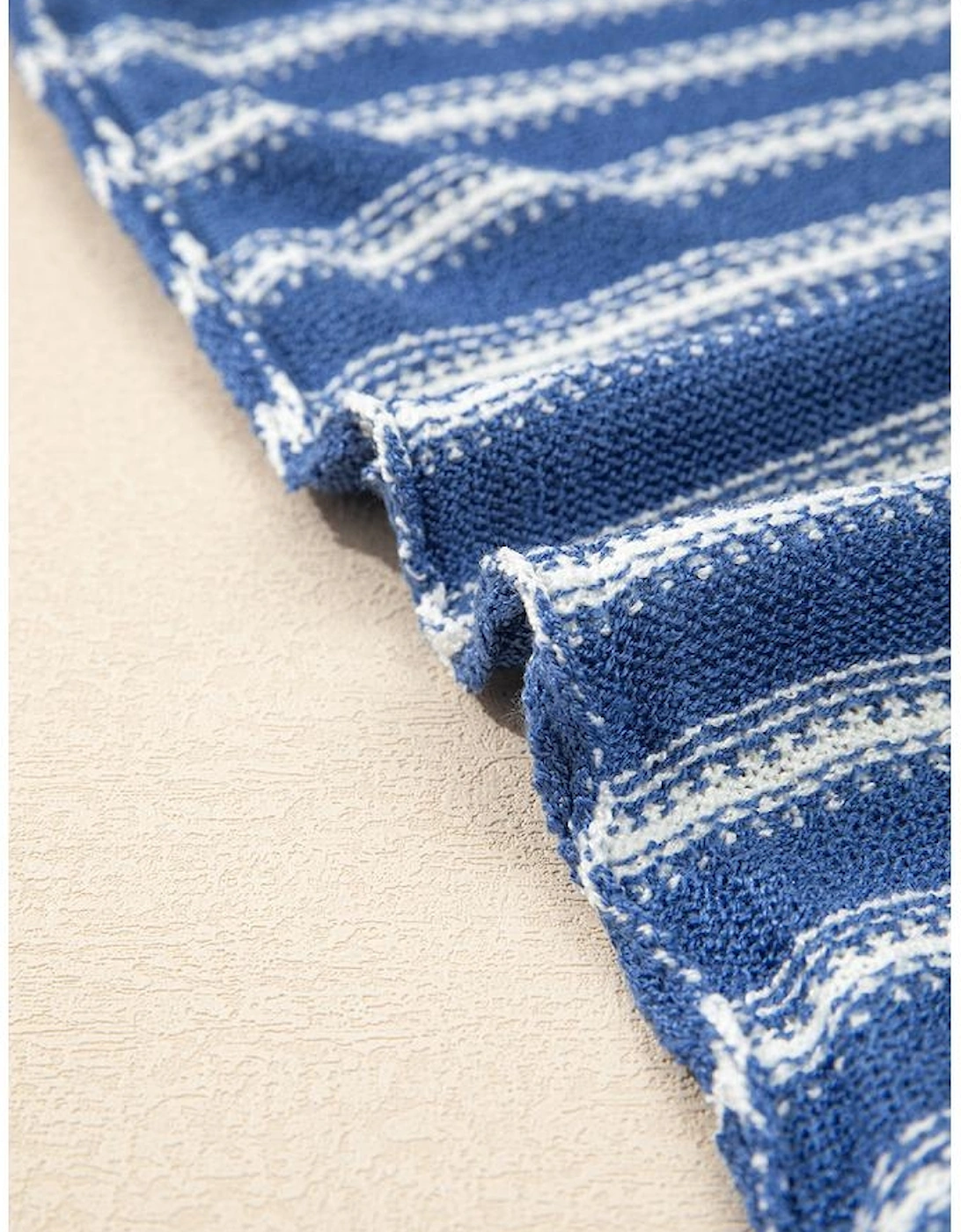 Sky Blue Stripe Drop Shoulder O Neck Plus Size Sweater