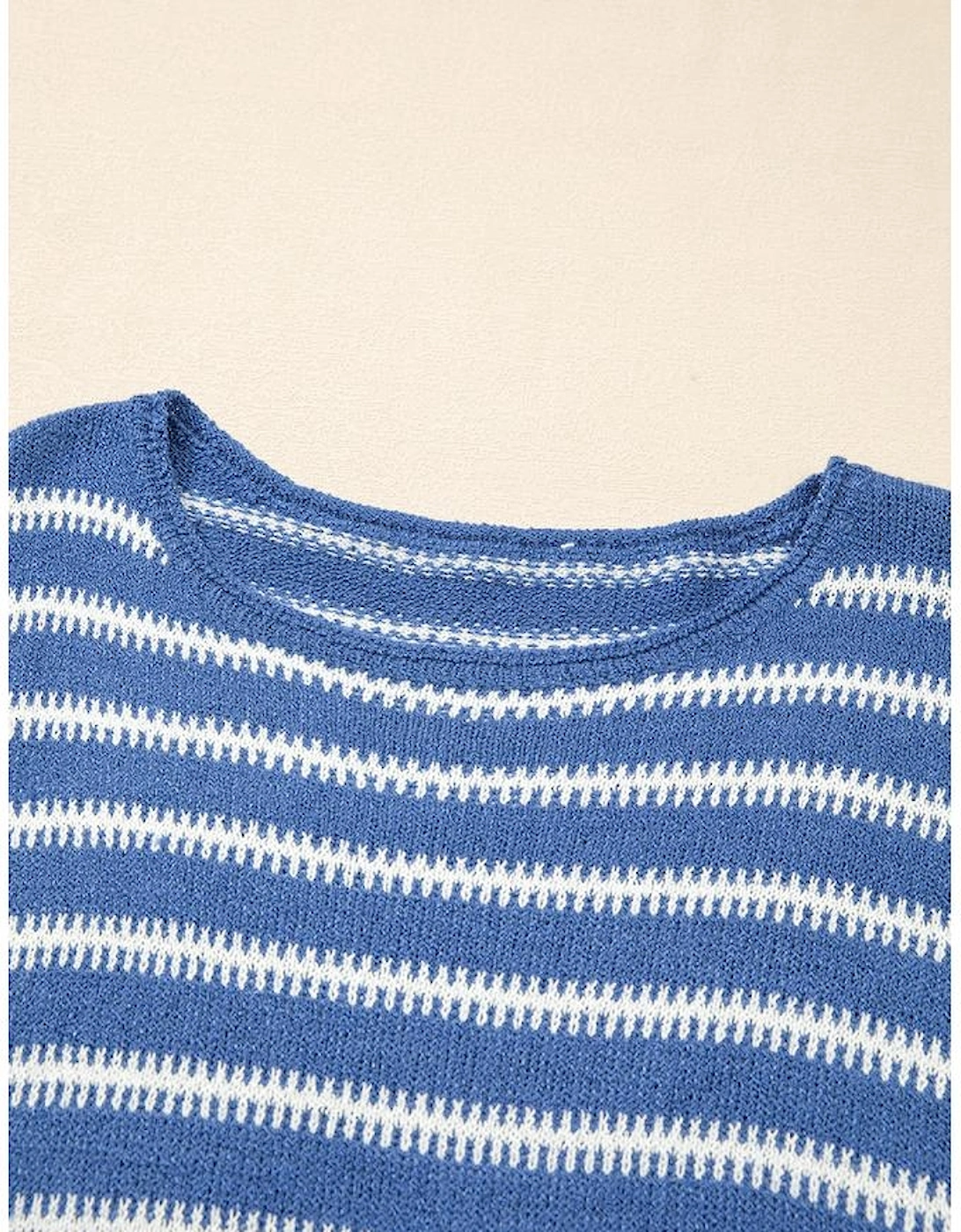 Sky Blue Stripe Drop Shoulder O Neck Plus Size Sweater