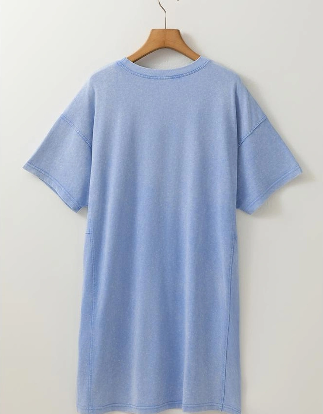 Sky Blue Mineral Wash Flower Patchwork Mini T Shirt Dress