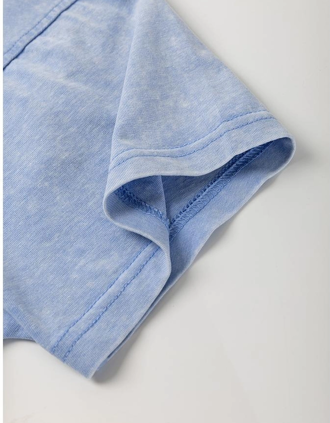 Sky Blue Mineral Wash Flower Patchwork Mini T Shirt Dress