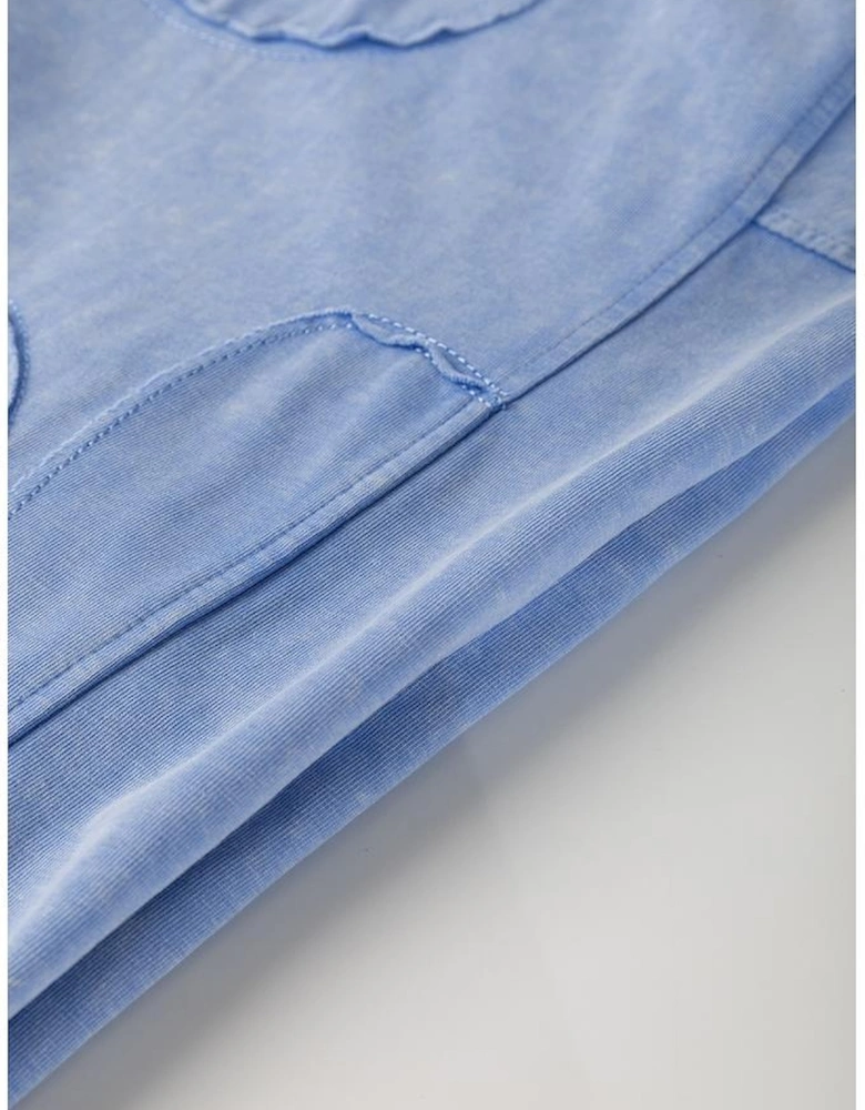 Sky Blue Mineral Wash Flower Patchwork Mini T Shirt Dress