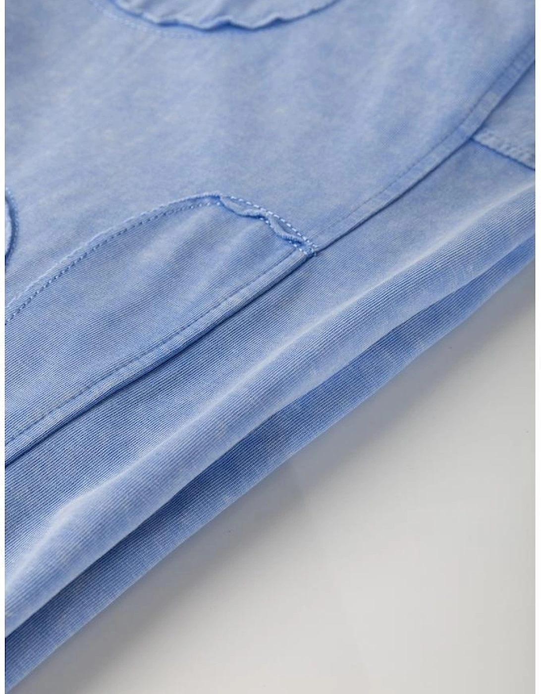 Sky Blue Mineral Wash Flower Patchwork Mini T Shirt Dress