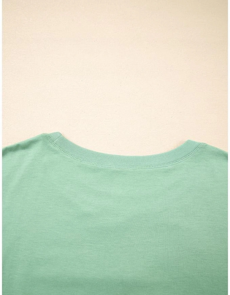 Grass Green Flower Applique Mineral Wash Plus Size Top