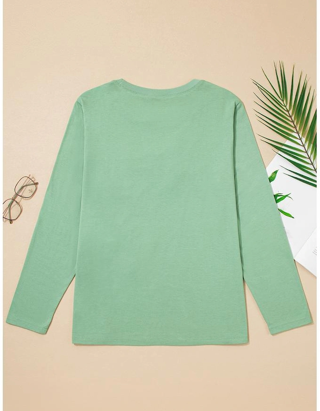 Grass Green Flower Applique Mineral Wash Plus Size Top