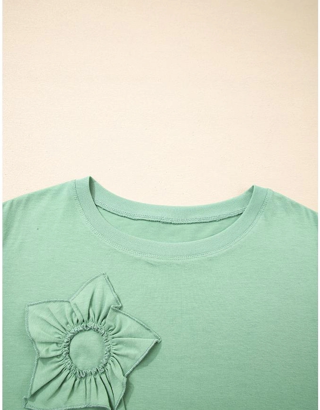 Grass Green Flower Applique Mineral Wash Plus Size Top