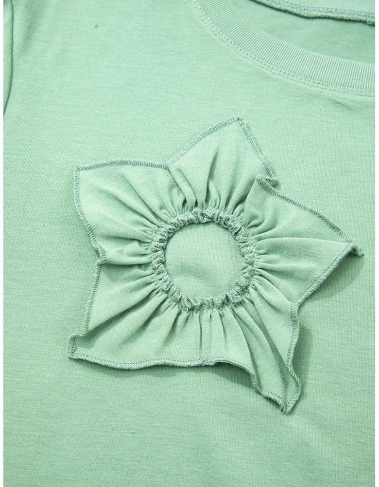 Grass Green Flower Applique Mineral Wash Plus Size Top