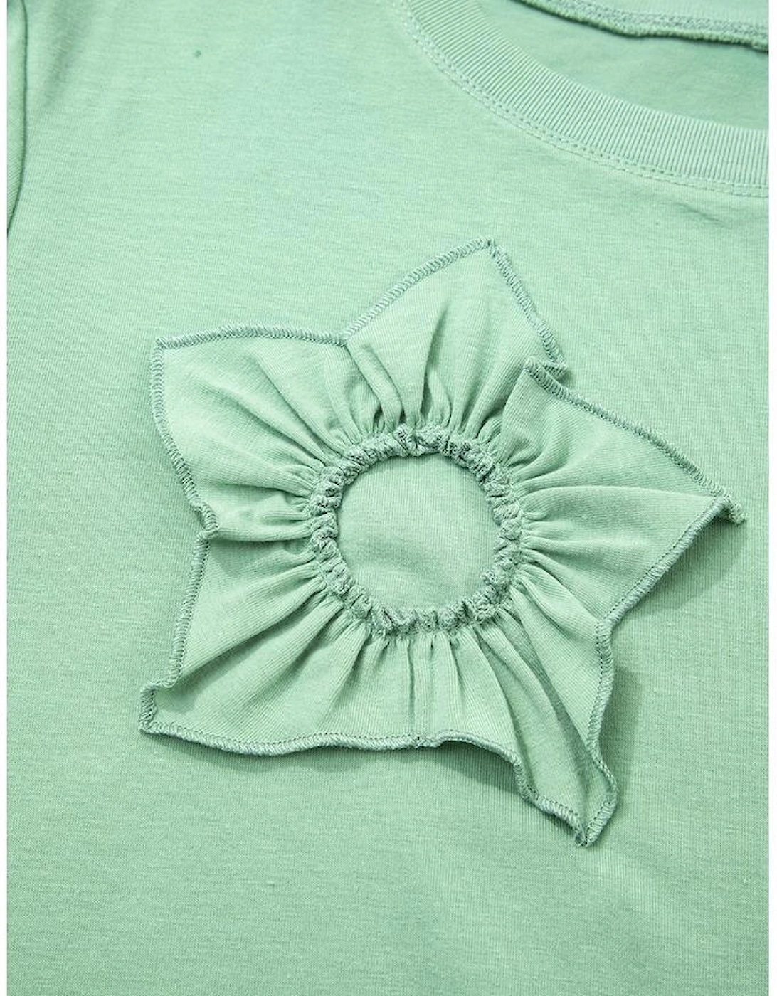 Grass Green Flower Applique Mineral Wash Plus Size Top