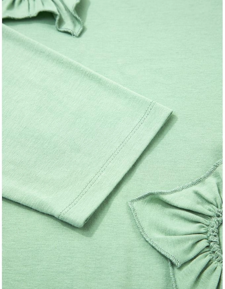 Grass Green Flower Applique Mineral Wash Plus Size Top