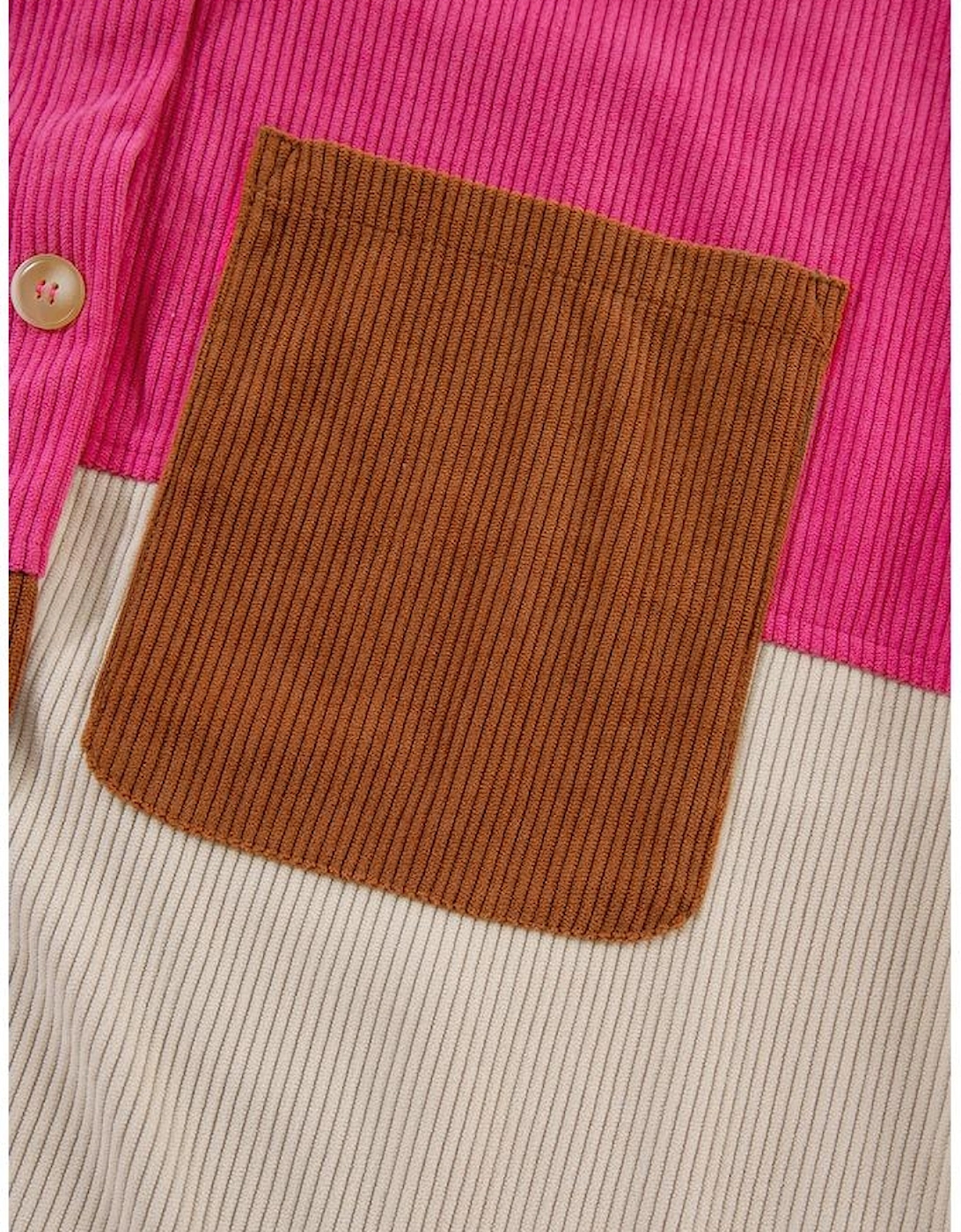 Rose Red Colorblock Curved Hem Corduroy Shacket with Pocket