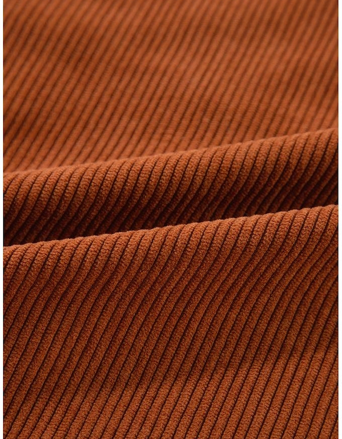 Rose Red Colorblock Curved Hem Corduroy Shacket with Pocket