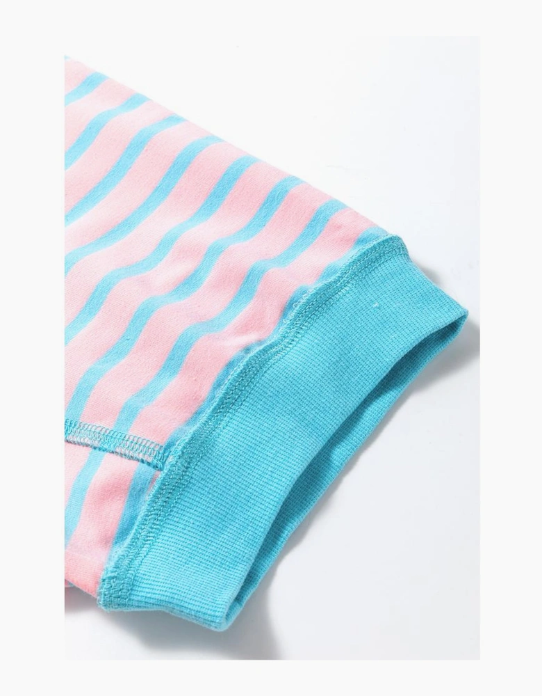 Pink Stripe Oversized Contrast Trim Exposed Seam High Low T Shirt