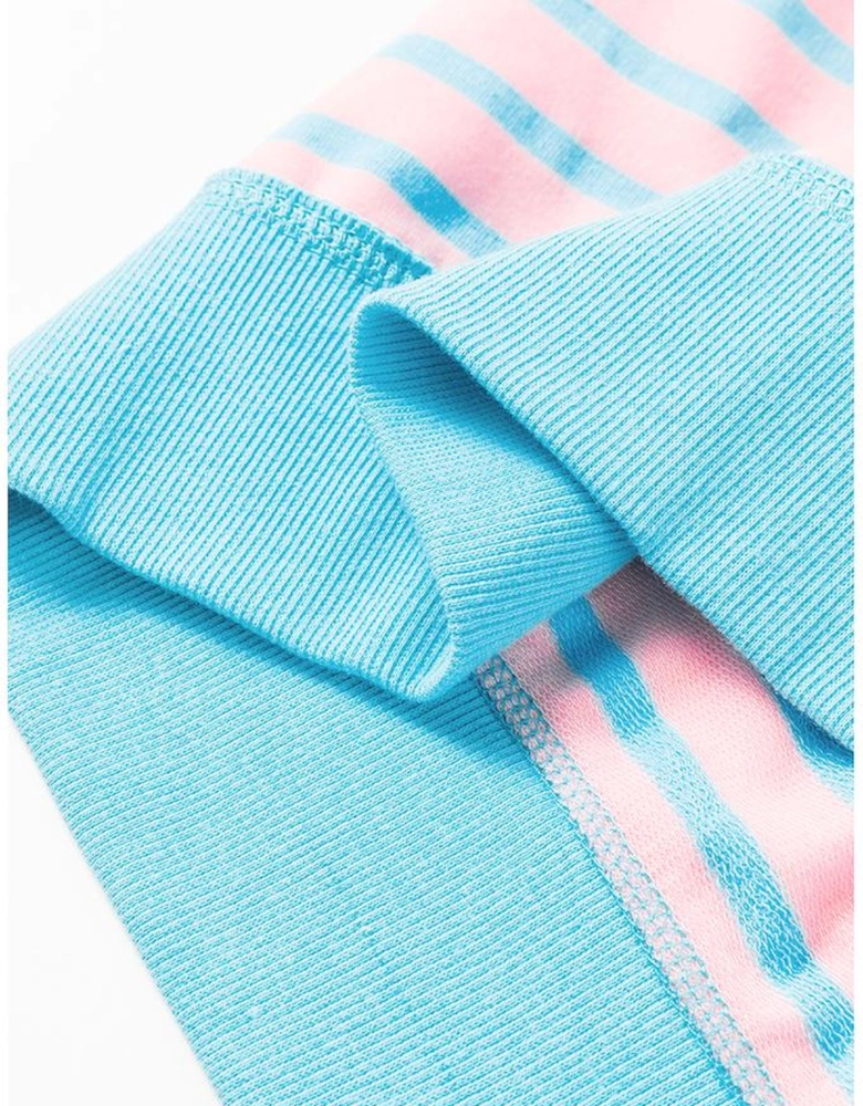 Pink Stripe Oversized Contrast Trim Exposed Seam High Low T Shirt