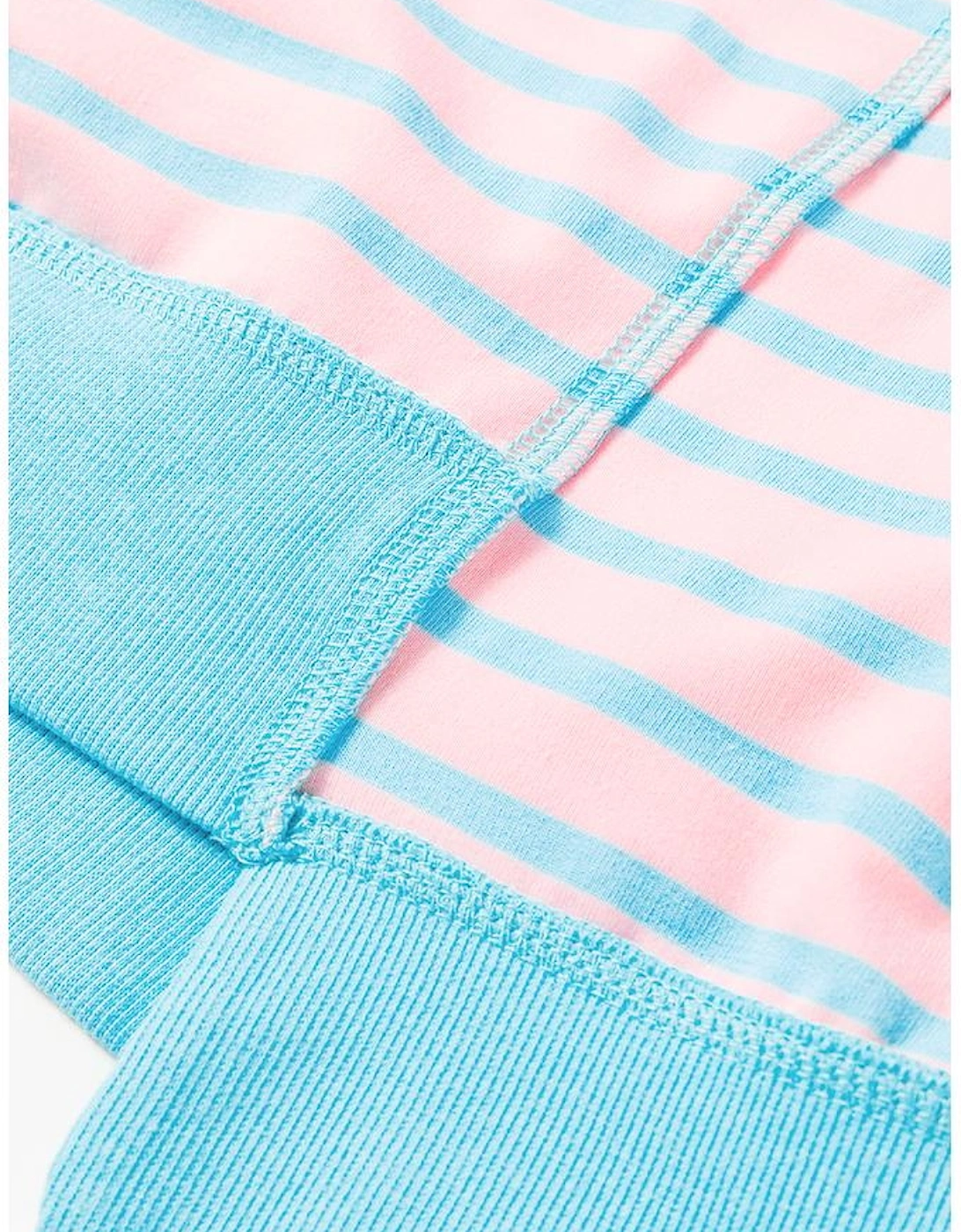 Pink Stripe Oversized Contrast Trim Exposed Seam High Low T Shirt