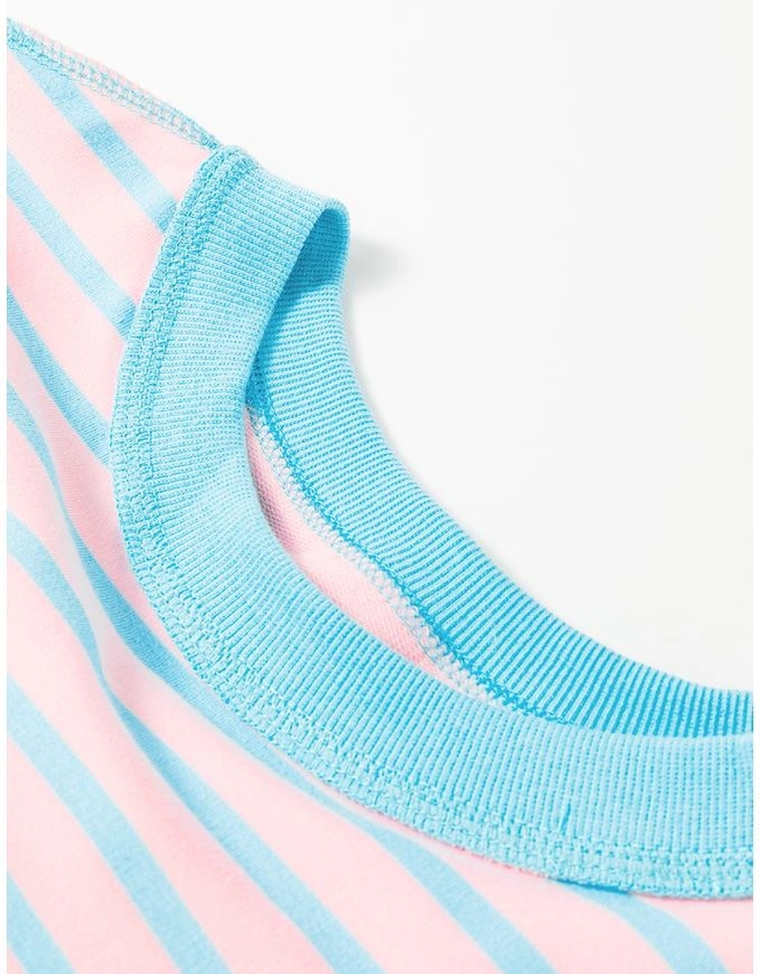 Pink Stripe Oversized Contrast Trim Exposed Seam High Low T Shirt