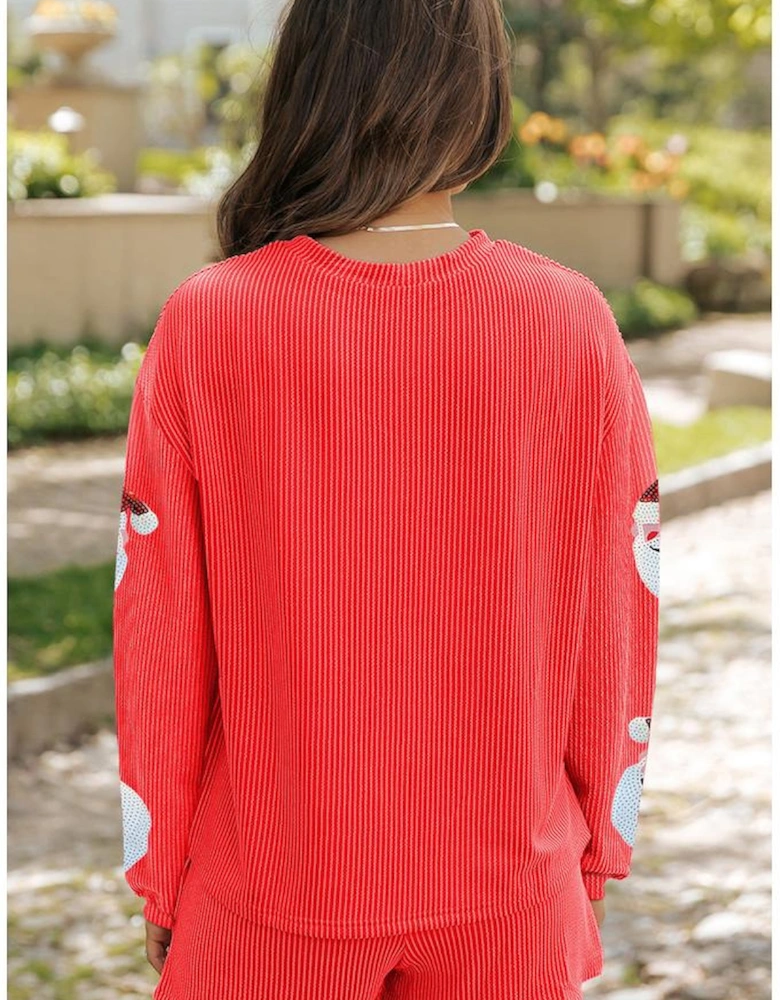 Gold Flame Sequin Christmas Santa Clause Corded Pullover and Shorts Set