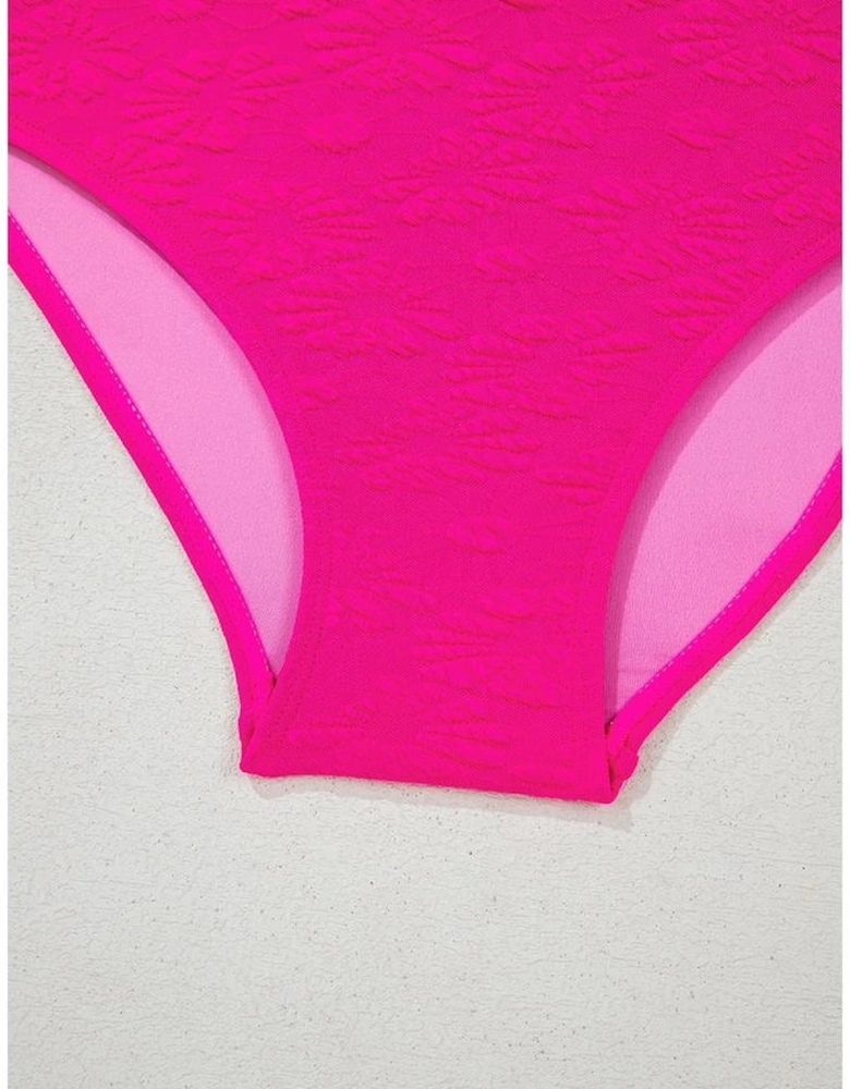 Rose Red Gold Shell Decor Wire-free Knotted 2pcs Bikini Swimsuit