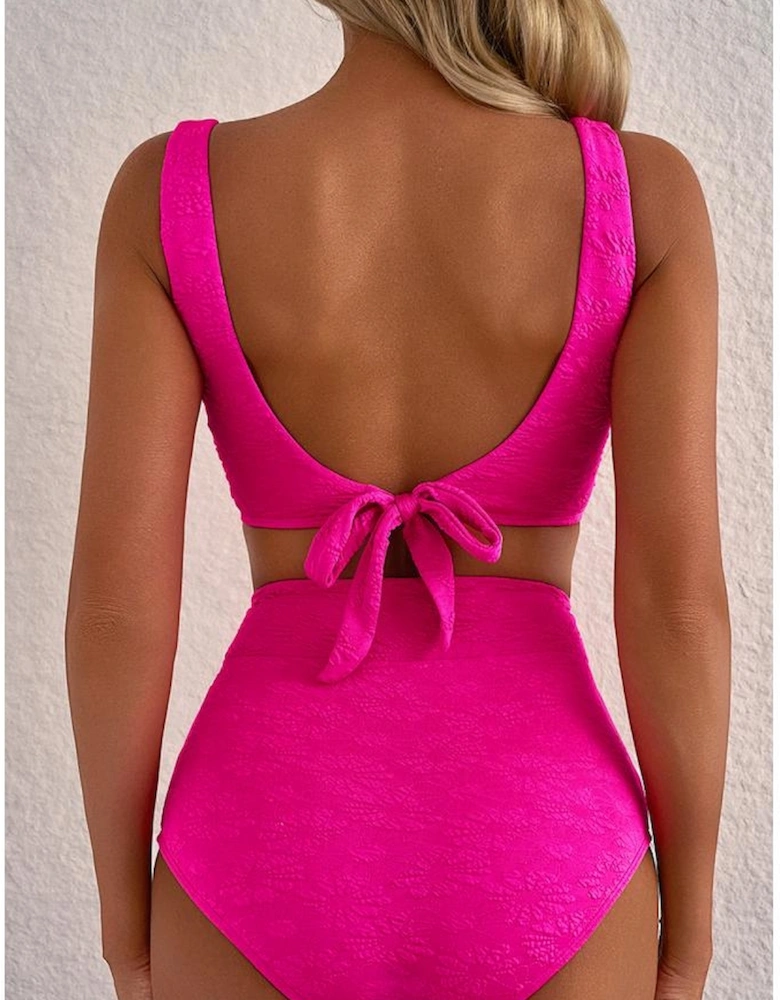 Rose Red Gold Shell Decor Wire-free Knotted 2pcs Bikini Swimsuit