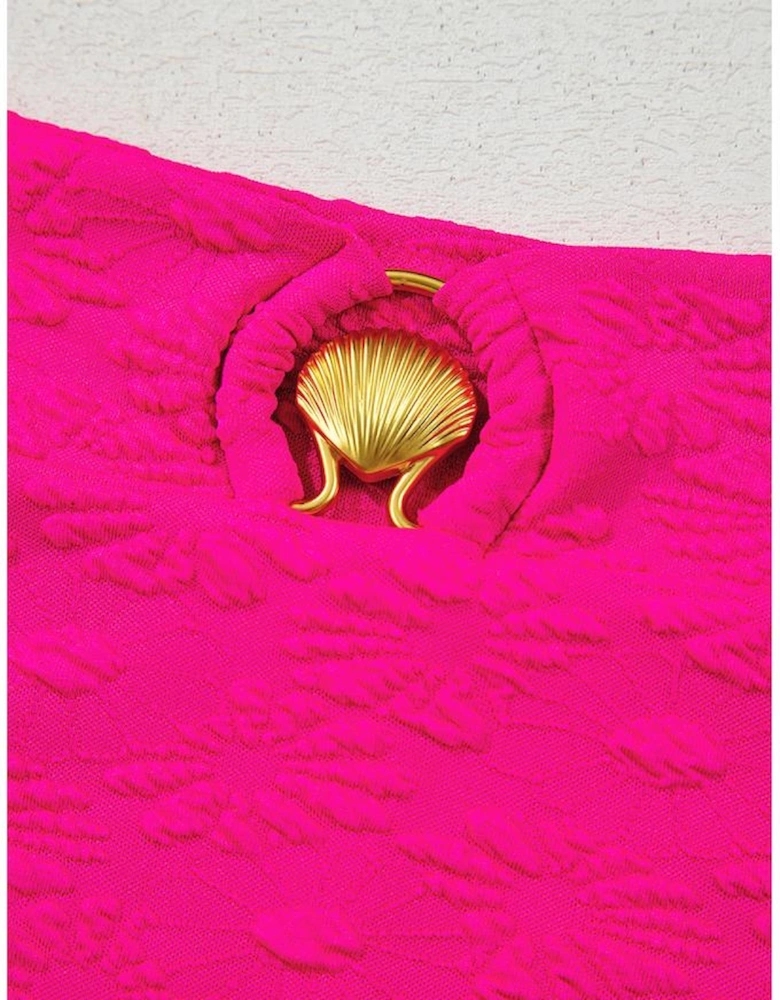 Rose Red Gold Shell Decor Wire-free Knotted 2pcs Bikini Swimsuit