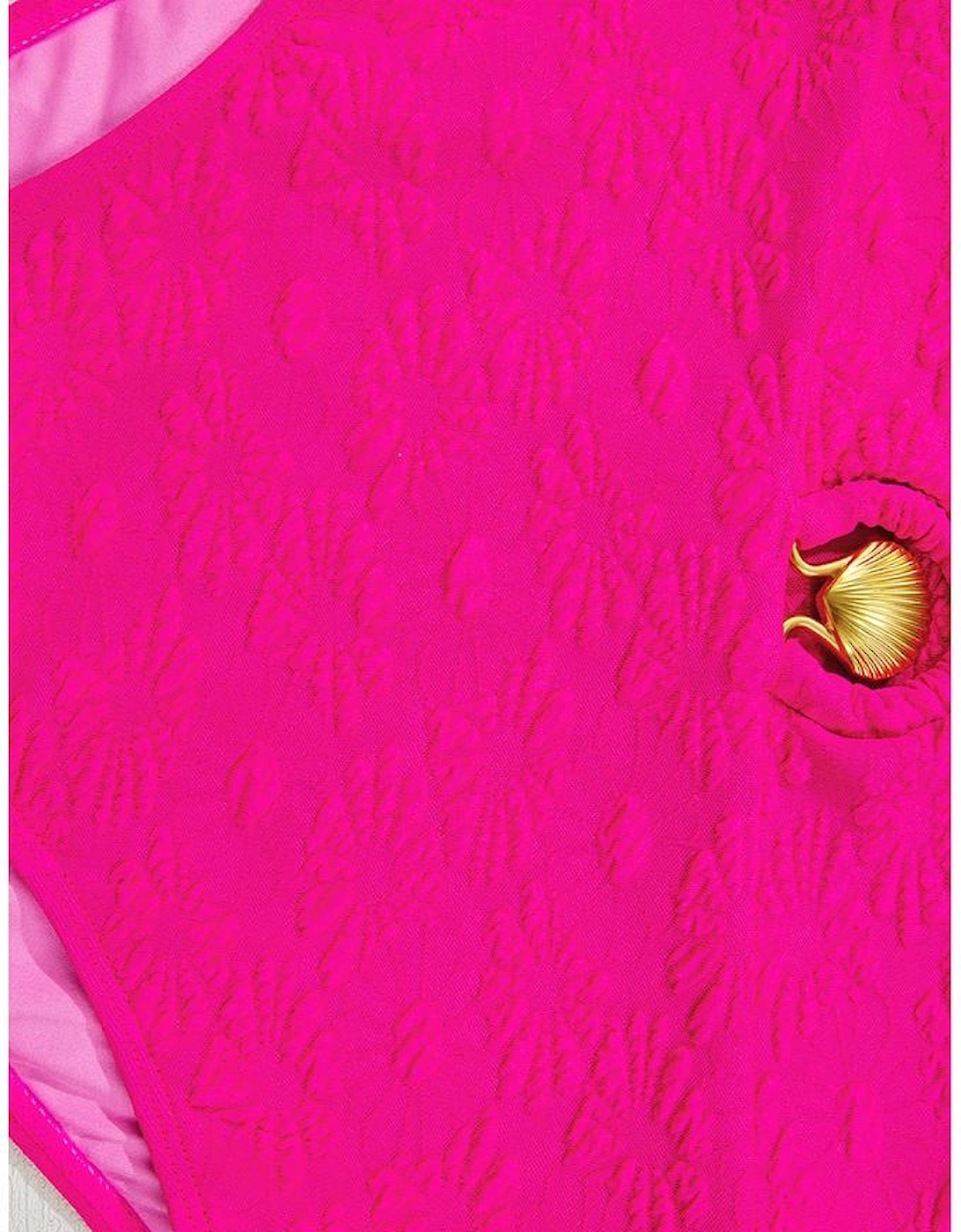 Rose Red Gold Shell Decor Wire-free Knotted 2pcs Bikini Swimsuit