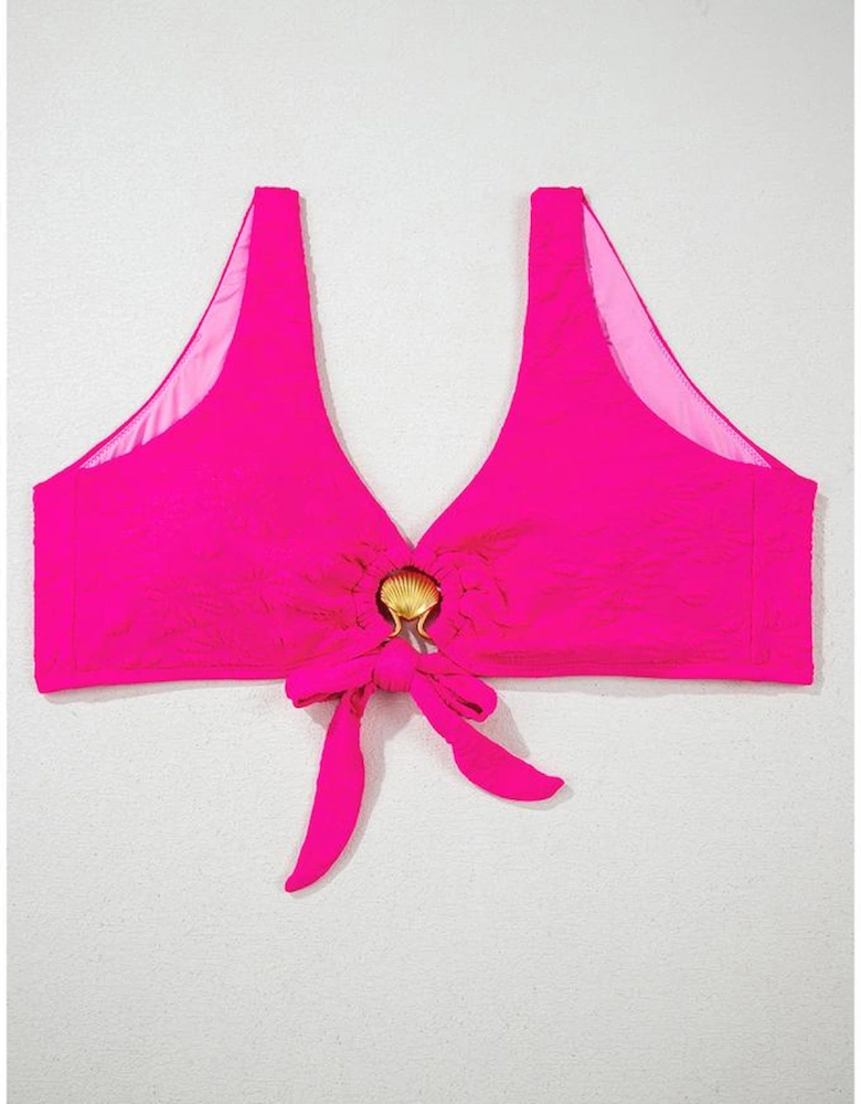 Rose Red Gold Shell Decor Wire-free Knotted 2pcs Bikini Swimsuit