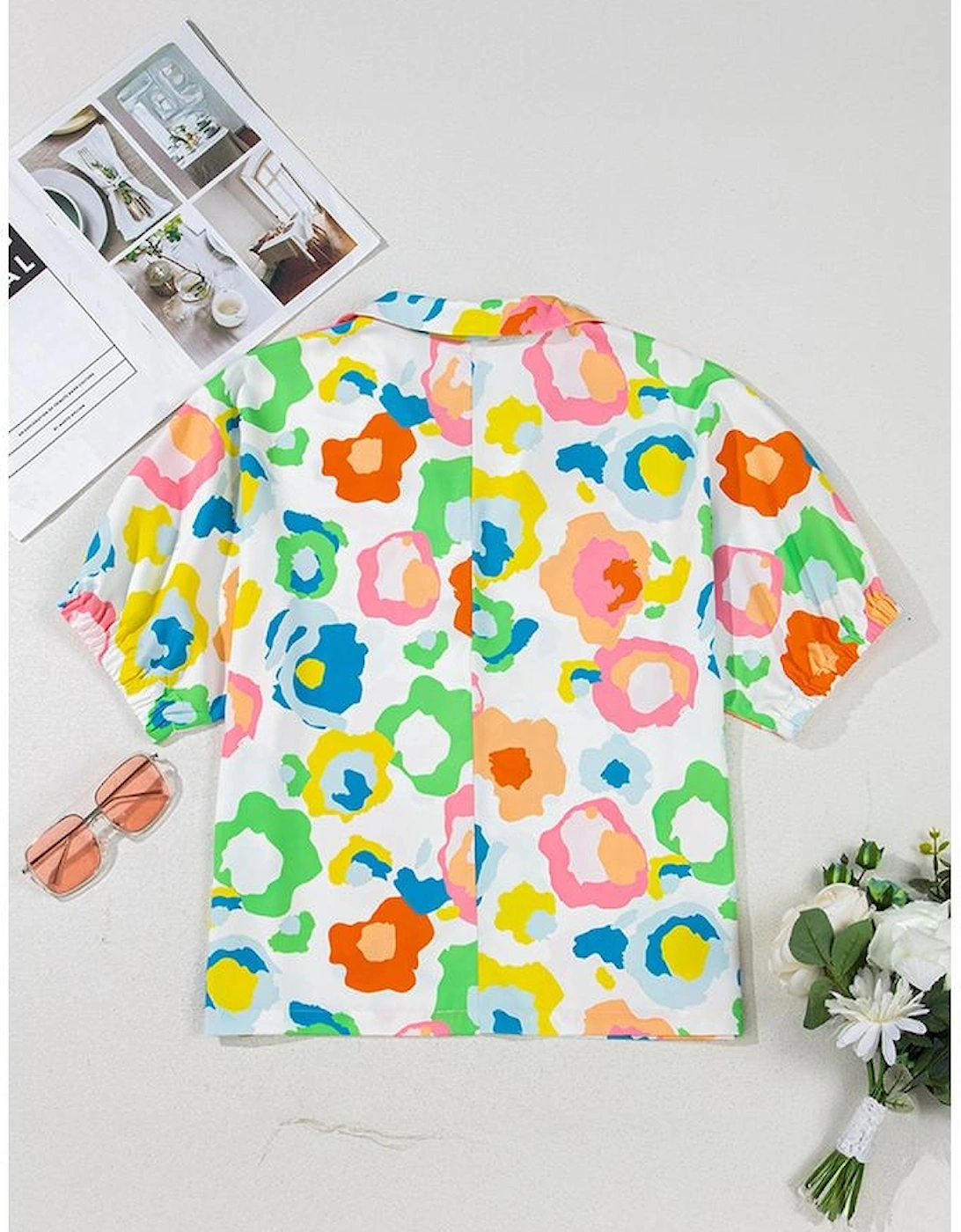 Green Chic Leopard Print Striped Detail Split Neck Blouse