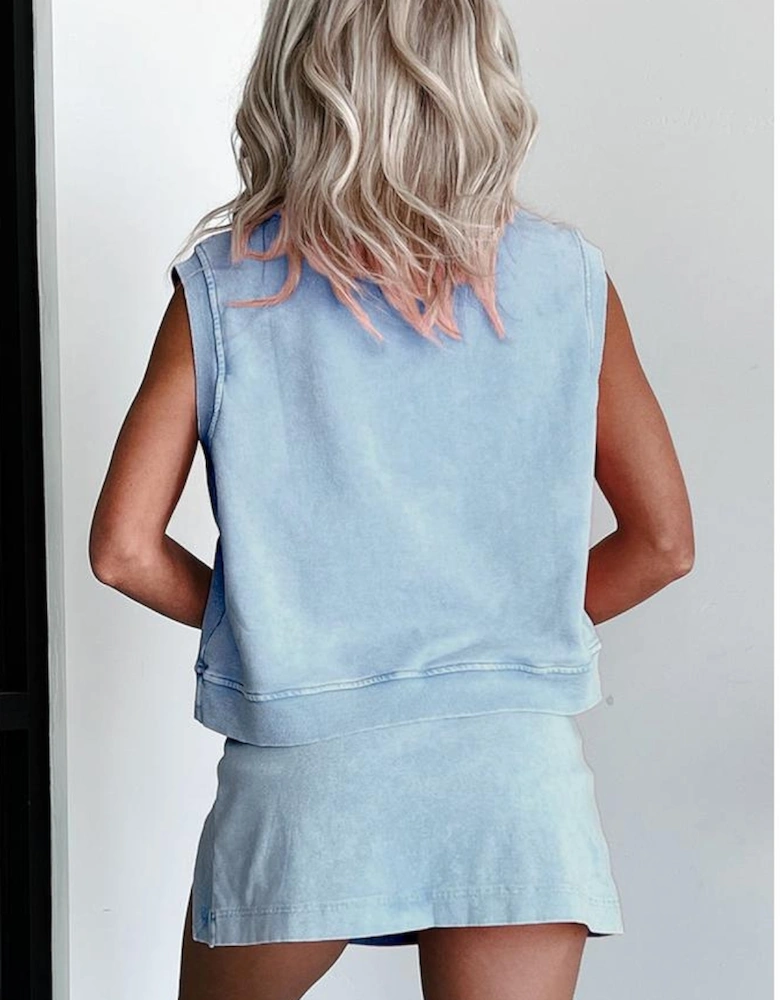 Myosotis 2 Pieces Mineral Wash Cotton Tank Top Lined Split Skirt Set