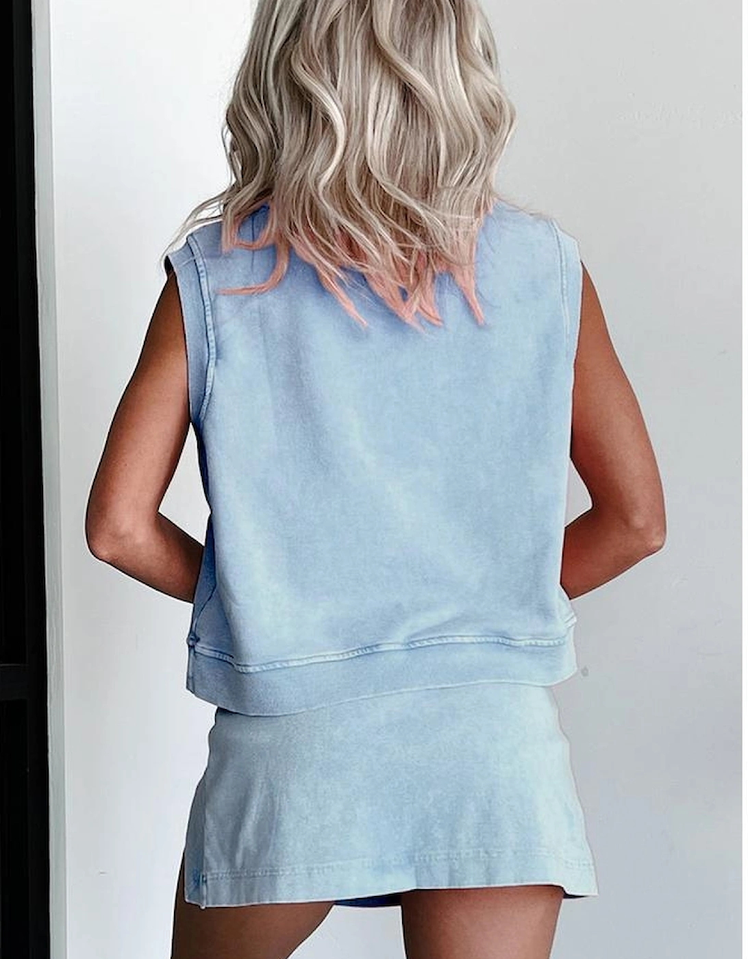 Myosotis 2 Pieces Mineral Wash Cotton Tank Top Lined Split Skirt Set, 7 of 6