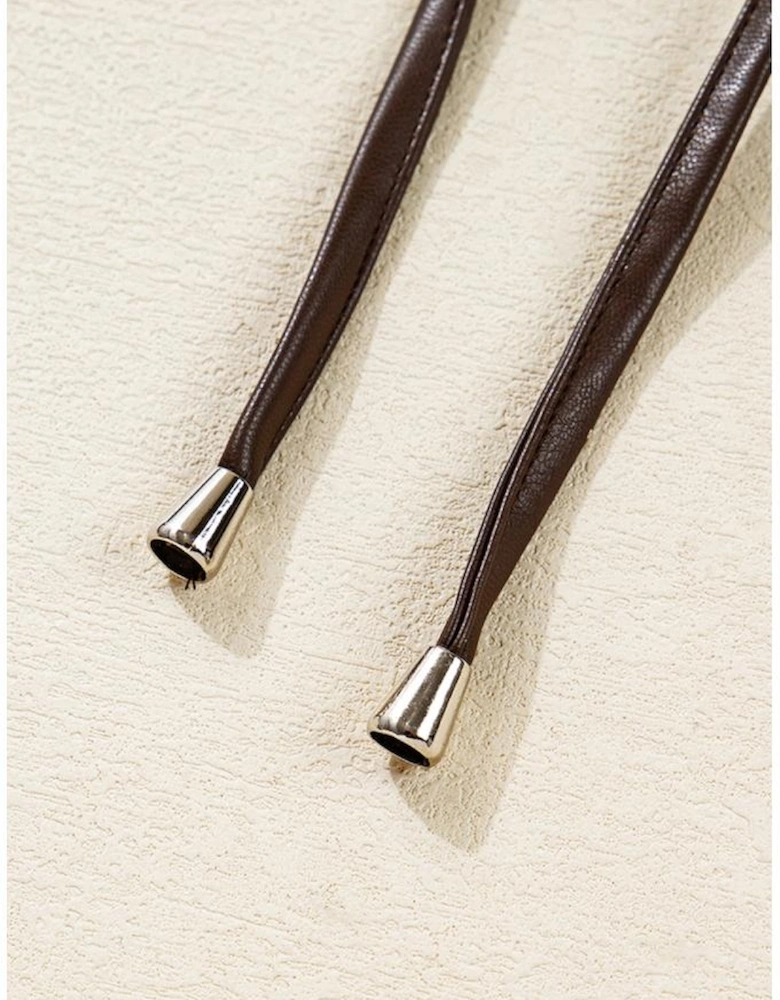 Chicory Coffee Double Flap Pocket Drawstring Hem Leather Jacket