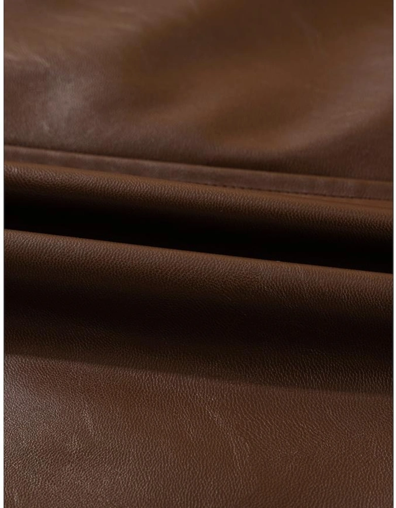 Chicory Coffee Double Flap Pocket Drawstring Hem Leather Jacket