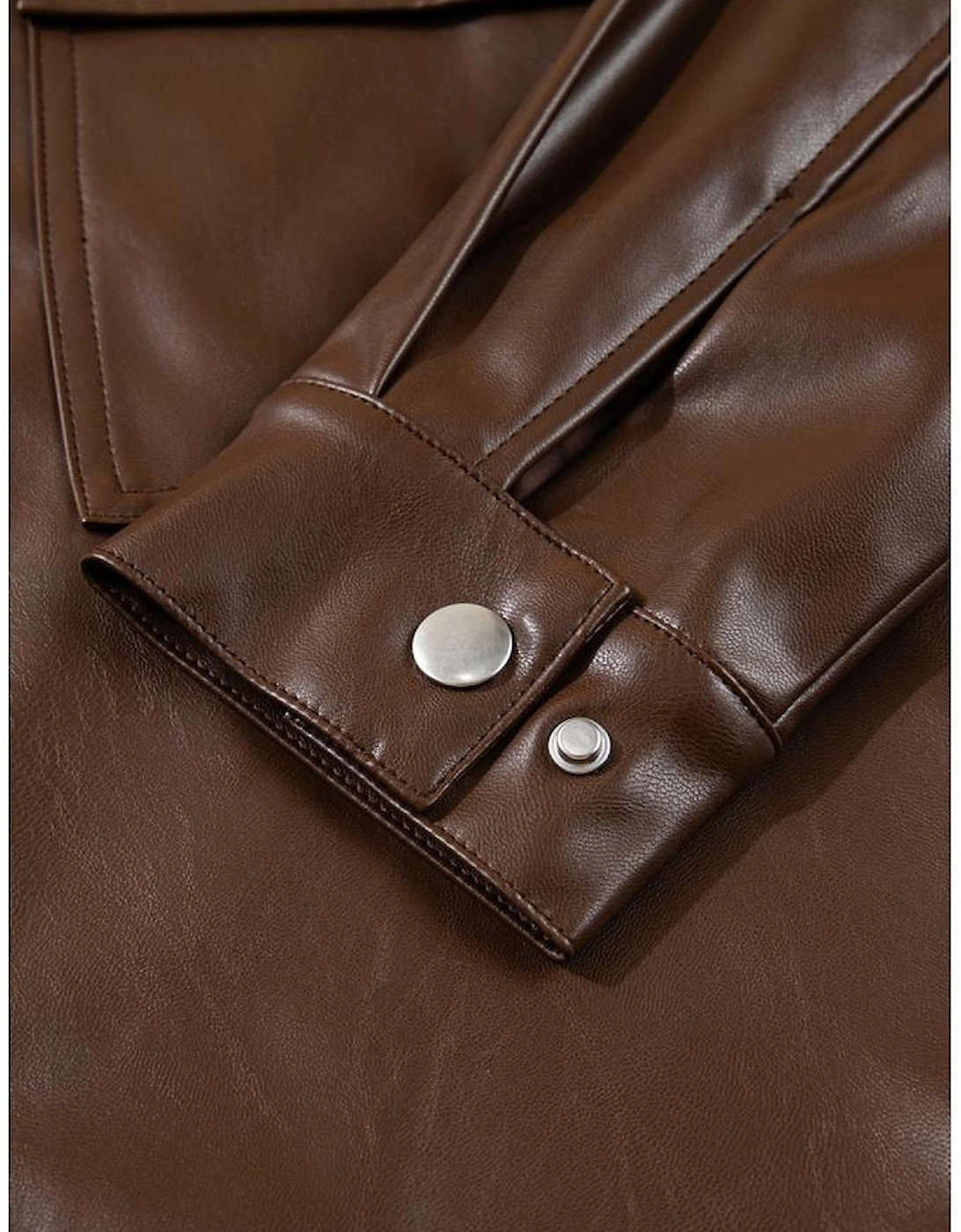 Chicory Coffee Double Flap Pocket Drawstring Hem Leather Jacket