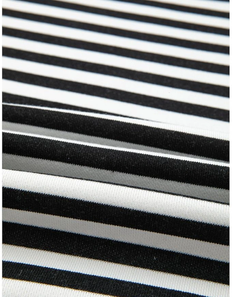 White Stripe Striped Contrast Ribbed Trim Crossed Stitch Drop Shoulder Sweatshirt