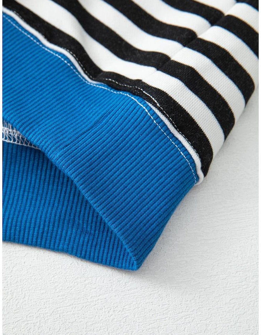 White Stripe Striped Contrast Ribbed Trim Crossed Stitch Drop Shoulder Sweatshirt